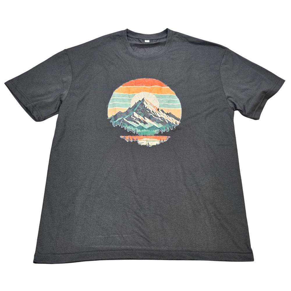 Fashion Graphic T-Shirt Men's Size XL Black Mountain Sunset Short Sleeve